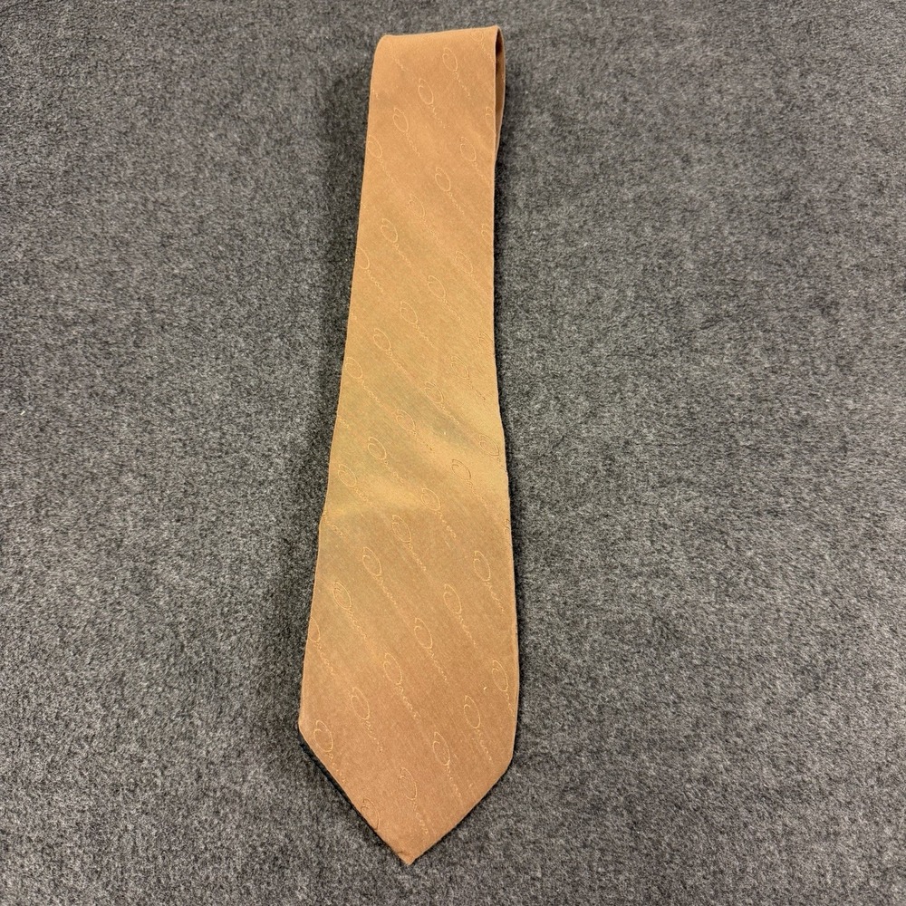 Big Oscar De La Renta Silk Tie Brown Monogram Logo Jacquard Script Letter Men